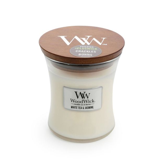 Woodwick Candle White Tea & Jasmine (Medium) at Mighty Ape NZ