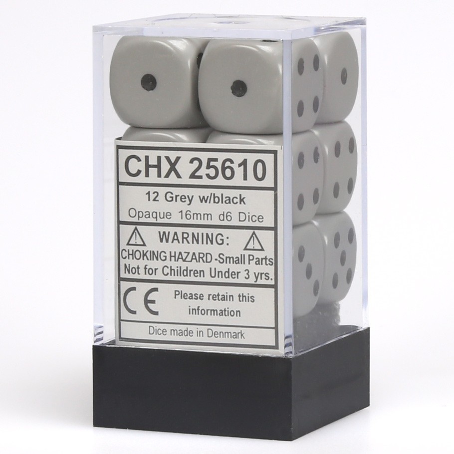 Chessex: D6 Opaque Cube Set (16mm) - Grey/Black image
