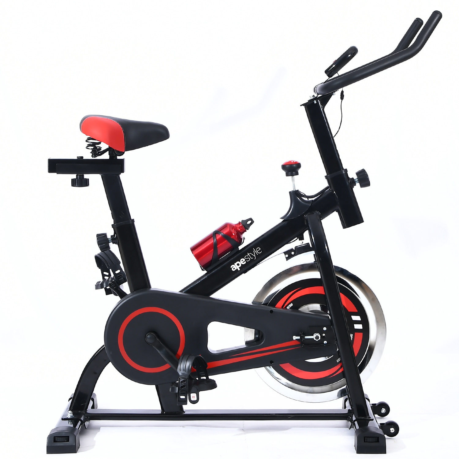 Ape Style Spin Bike with Flywheel Home Gym Exercise (Black/Red) image