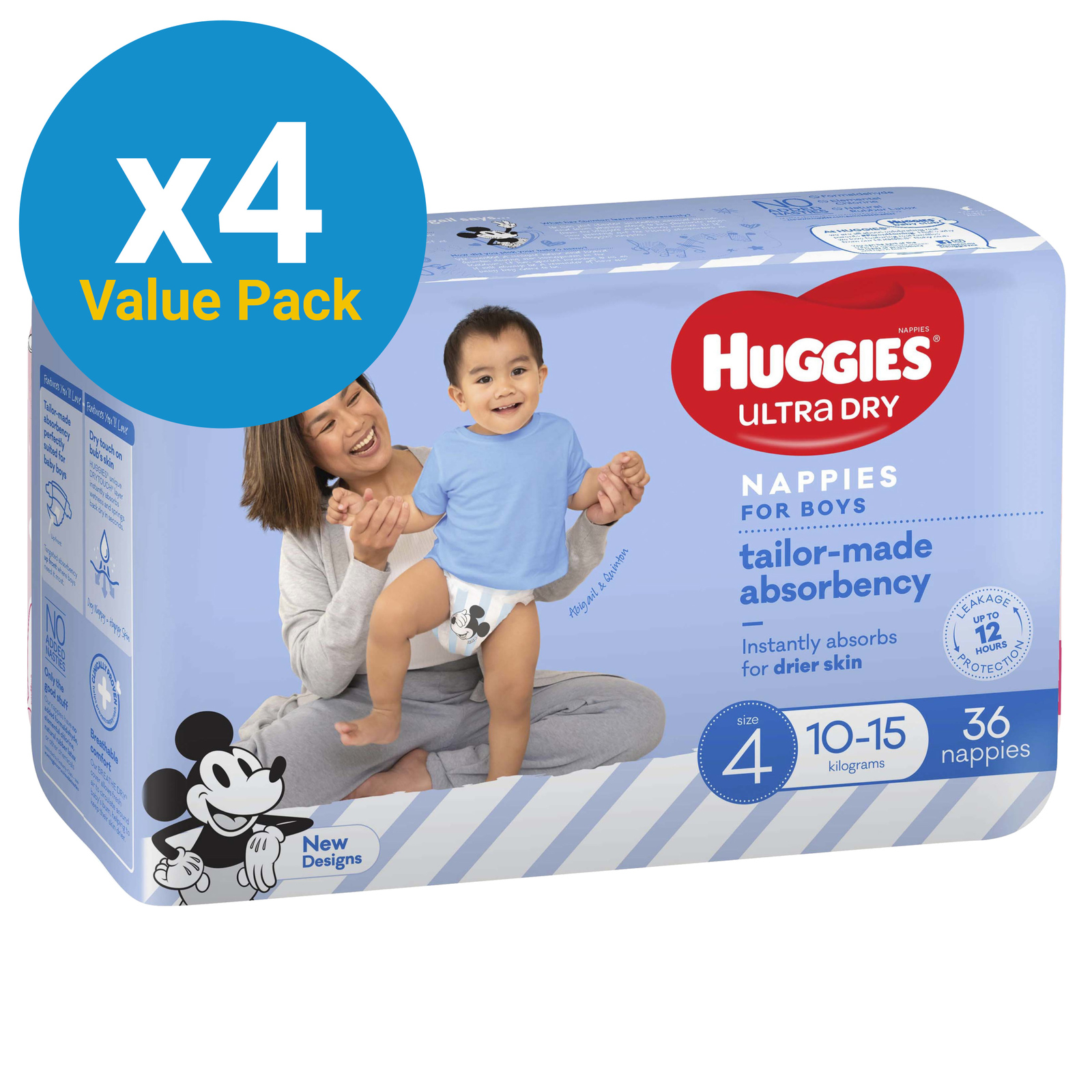 Huggies Ultra Dry Toddler Boy Nappies Value Box - Size 4 (144)