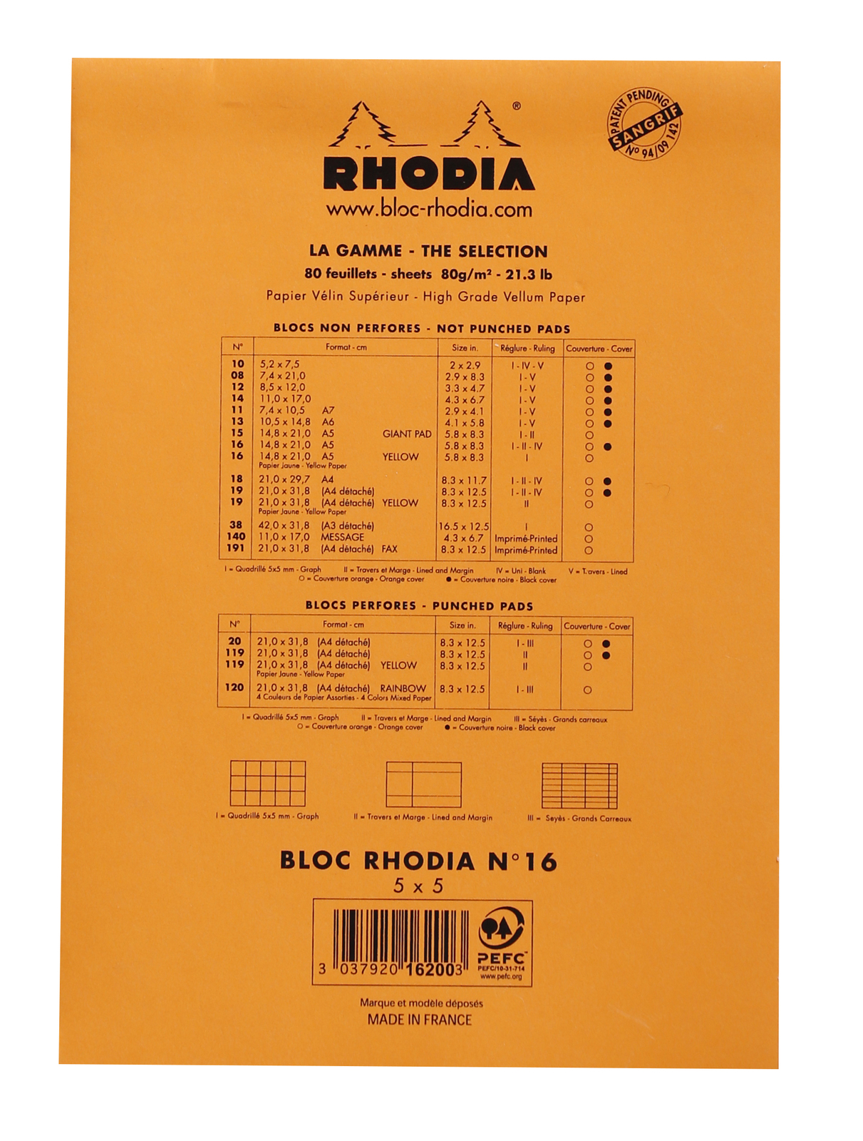 Bloc Rhodia Orange A5 80 5x5 Graph Sheets