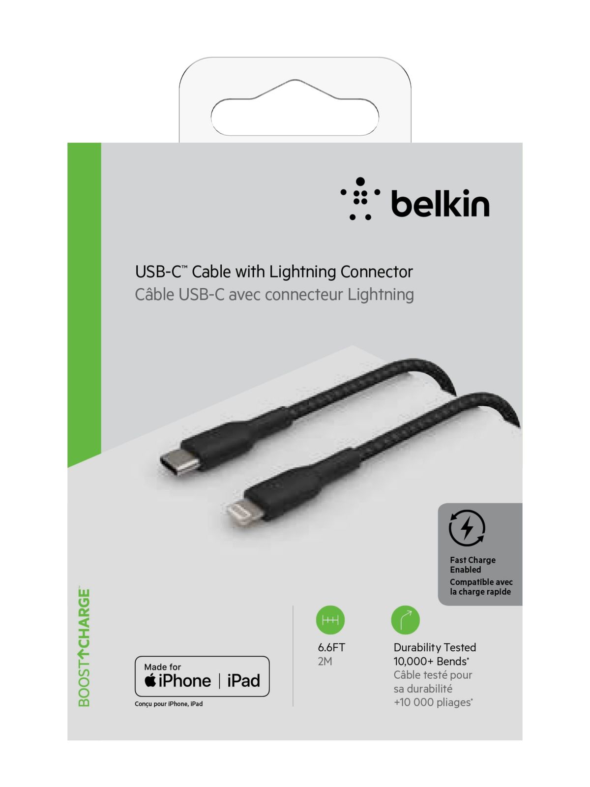 Belkin: Boost Up Charge USB-C To Lightning Braided Cable, 2m Black image