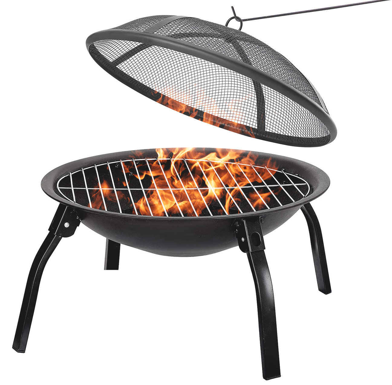 Round Foldable Fire Pit and BBQ Grill (56x42cm) + Carry Bag image