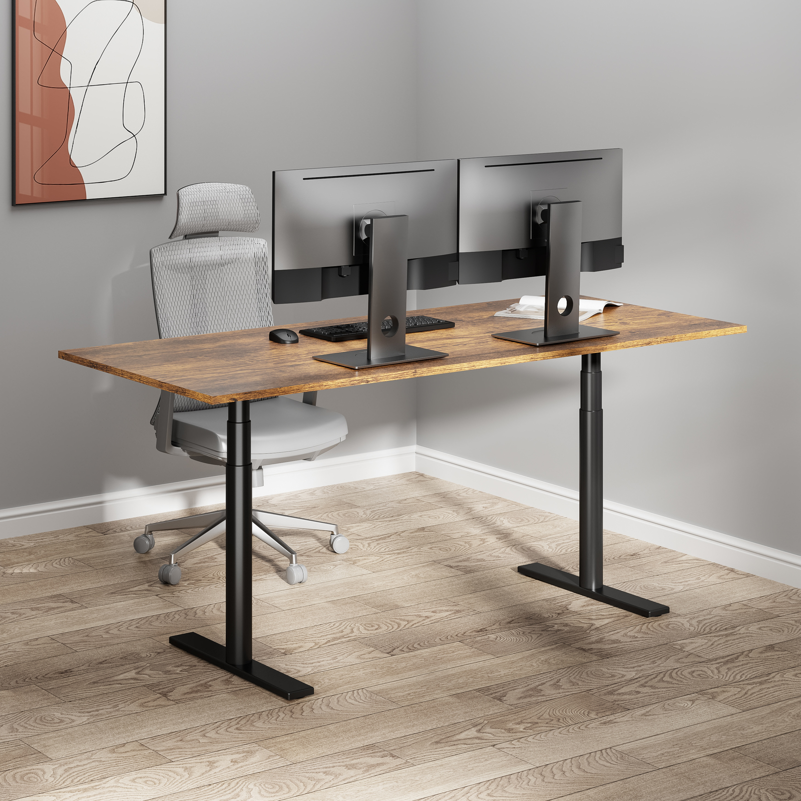 Buy Gorilla Office Height Adjustable Desk Black / Rustic Brown at