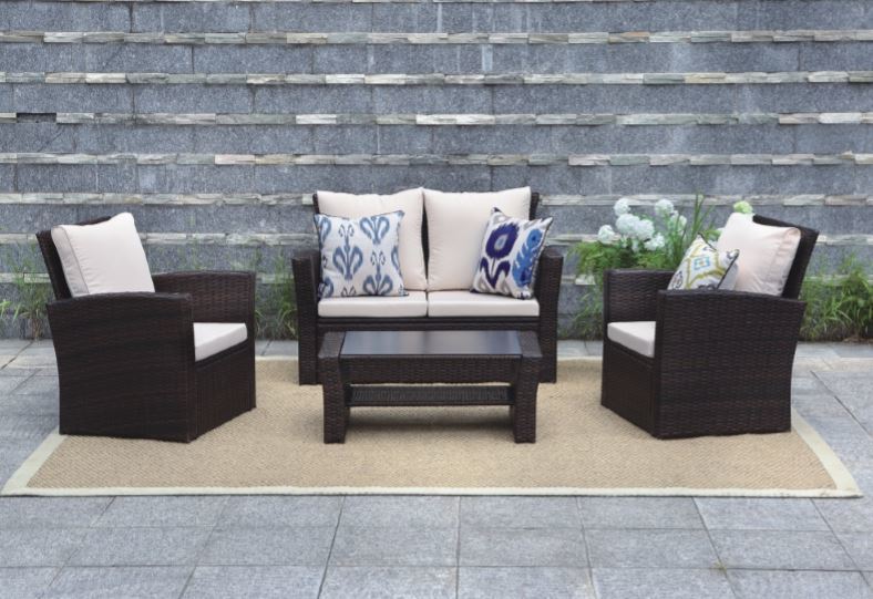 4 Piece Rattan Wicker Outdoor Sofa Lounge Set - Beige/Brown image