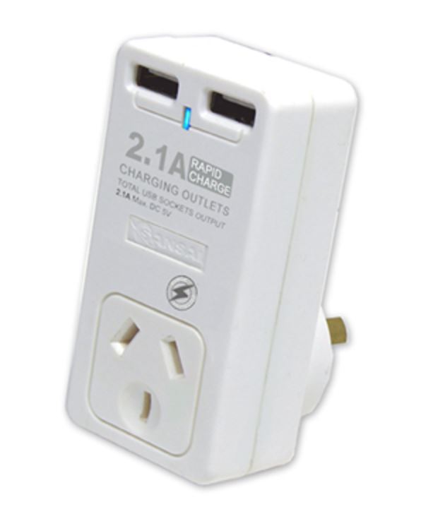 Sansai Single Surge Adapter with 2 x USB Charging Ports image