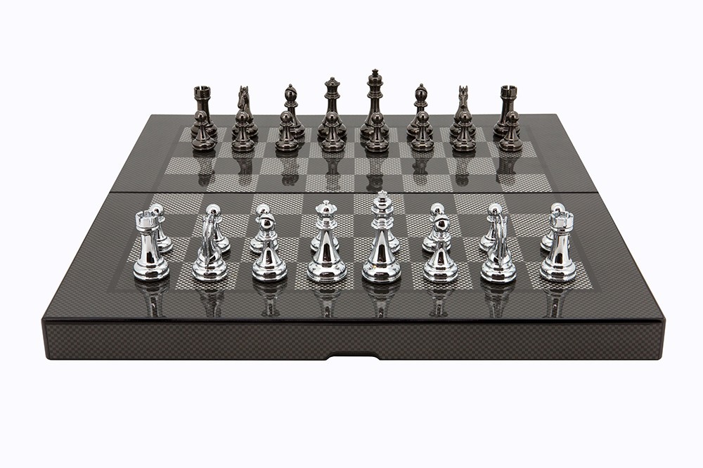 Dal Rossi Carbon Fibre Finish Folding Chess Set - 40cm