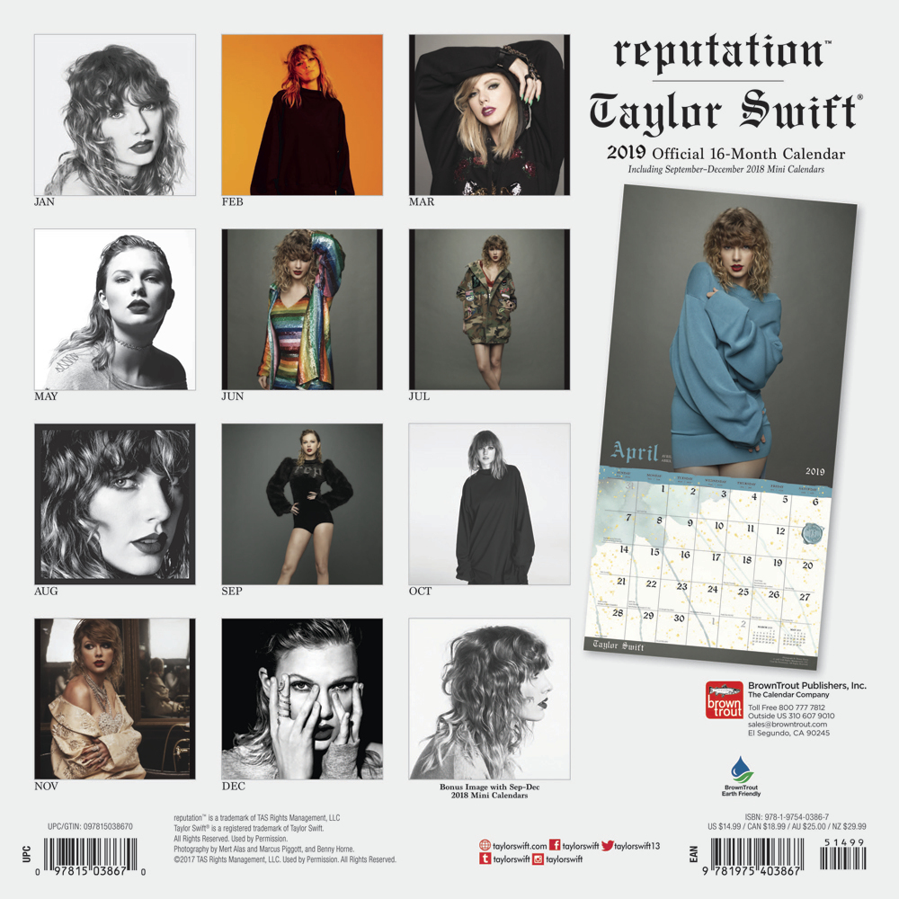 Taylor Swift 2019 Square Wall Calendar by Inc Browntrout Publishers