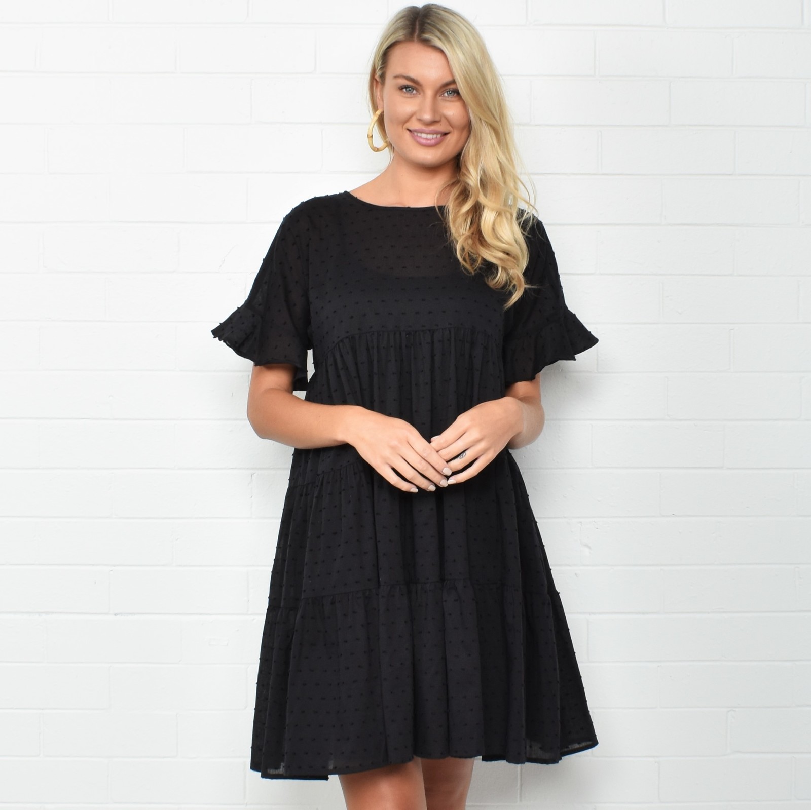 Adorne: Piper Frill Dress Black - M/L image