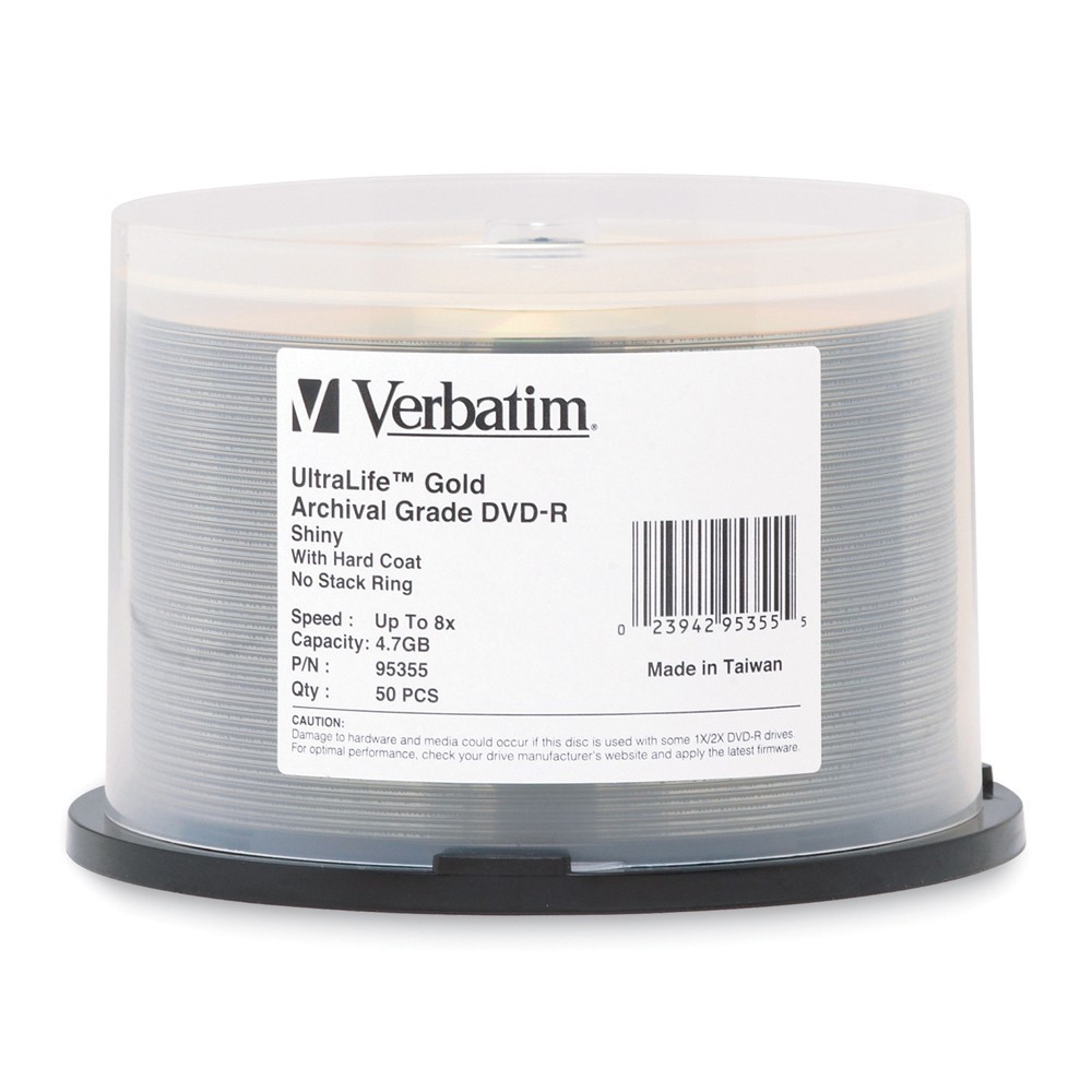 Verbatim DVD-R 4.7GB Gold Archival Grade HC 8x (50 Pack) image