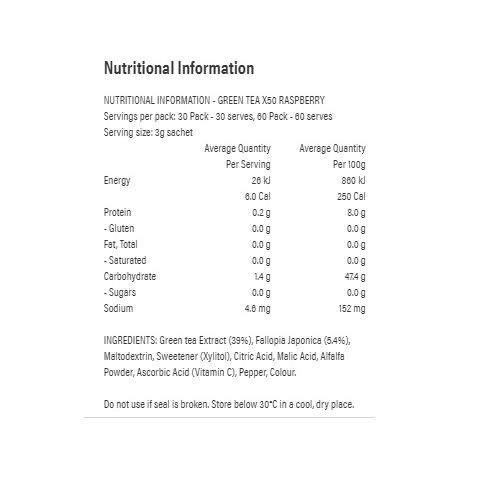 X50: Green Tea + Resveratrol - Raspberry (60 serves)