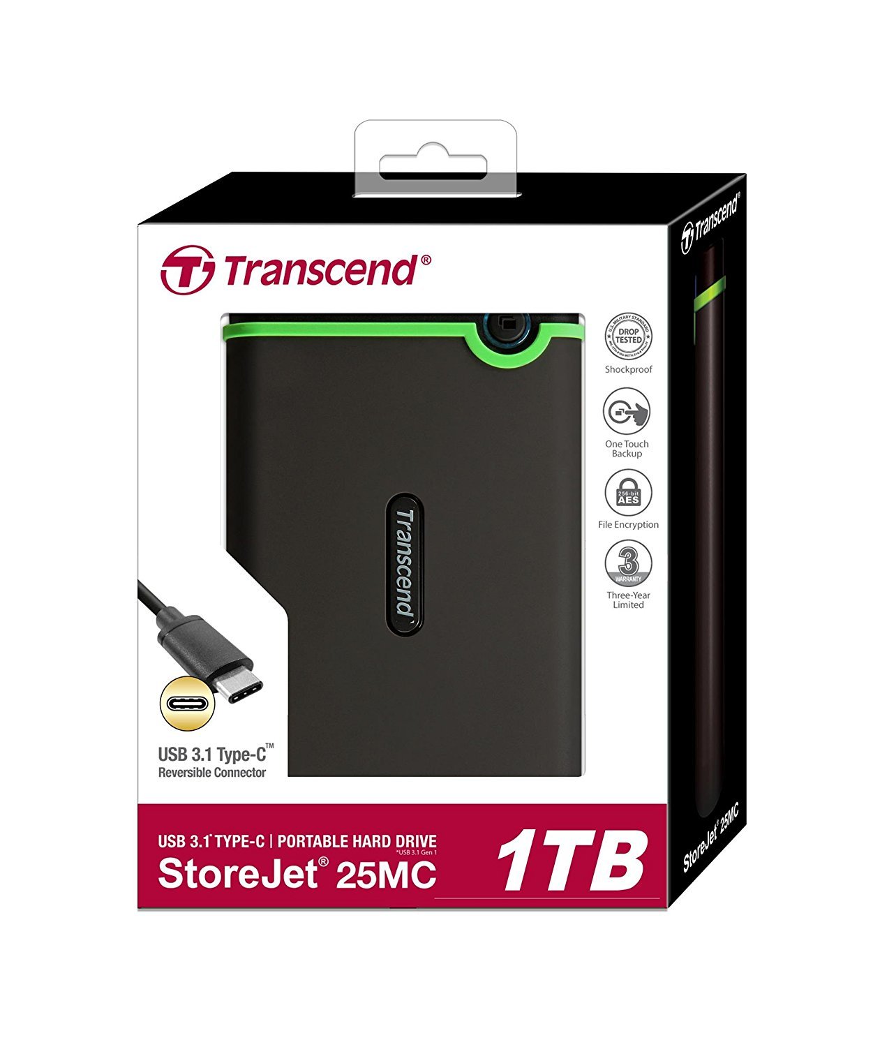 Transcend: StoreJet 25MC 1TB USB Type-C Portable Hard Drive - Gray image