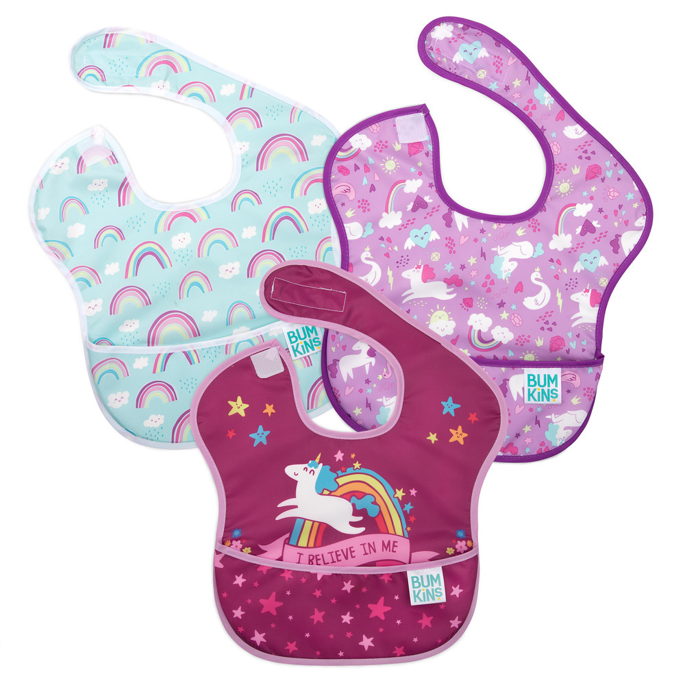 Bumkins: Super Bib - Unicorn/Rainbows (3 pk)