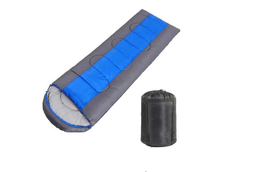 High Quality Envelope Hooded Sleeping Bag with Carry Bag - Blue/Dark Grey image