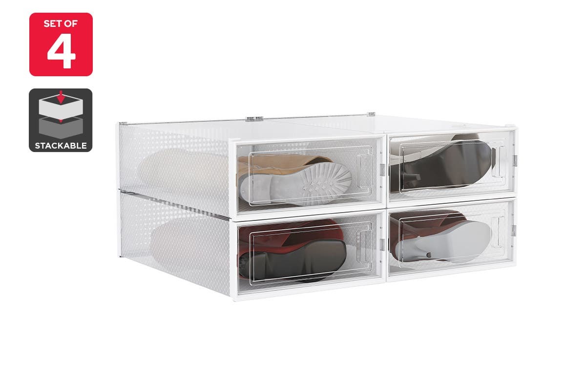 Buy Ovela Set of 4 Click Shoe Storage Box (Knee High, Clear/White) at