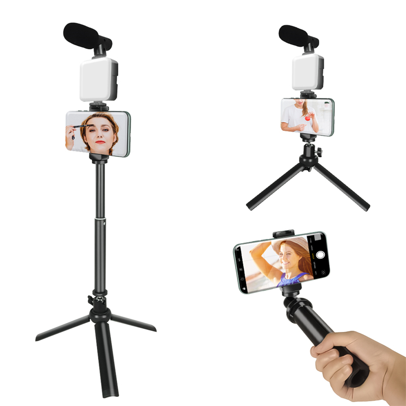 Mini Tripod with Selfie Stick Function, Microphone, LED Light and Remote at Mighty Ape NZ