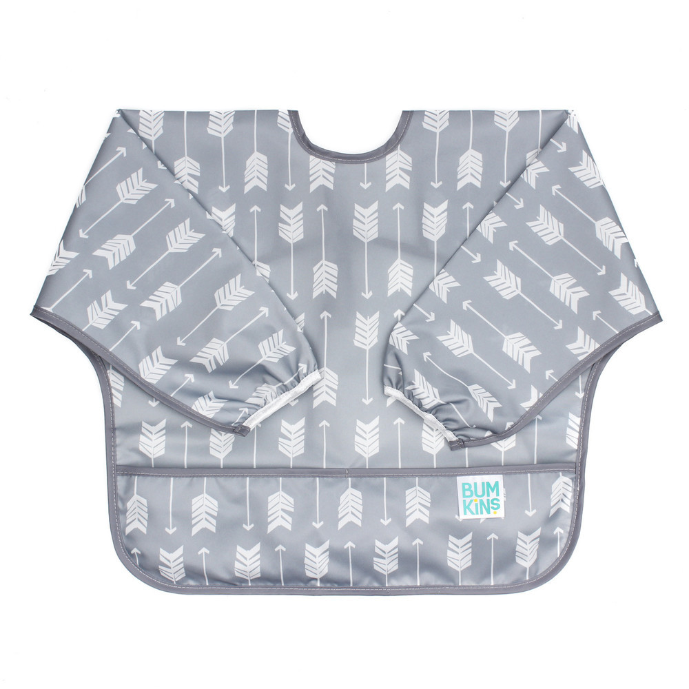 Bumkins: Waterproof Sleeved Bib - Grey Arrow image