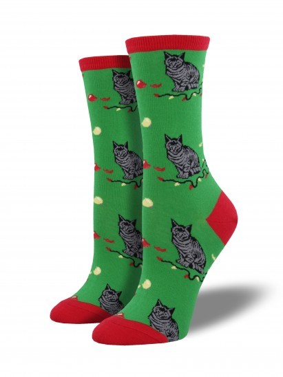 Socksmith: Christmas Cat-astrophy Crew Socks - Green image