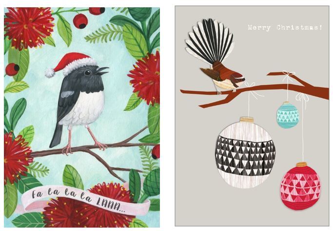 Tanya Wolfkamp: New Zealand Christmas Note Cards - Robin & Fantail (Pack 8)