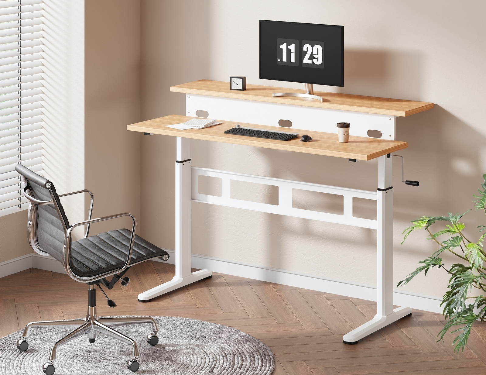 Buy Sit Stand Split Desk White/Oak ( 5 Year Warranty ) at Mighty Ape NZ