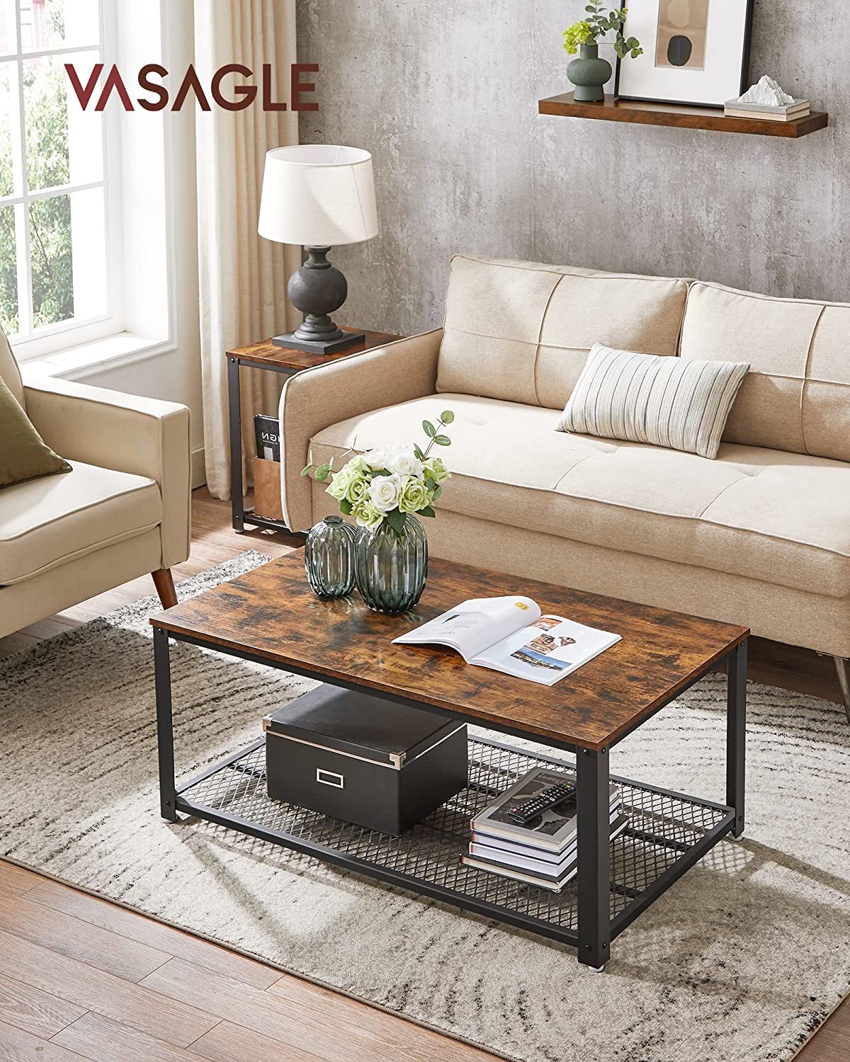 Buy Vasagle Industrial Coffee Table Rustic Brown at Mighty Ape NZ