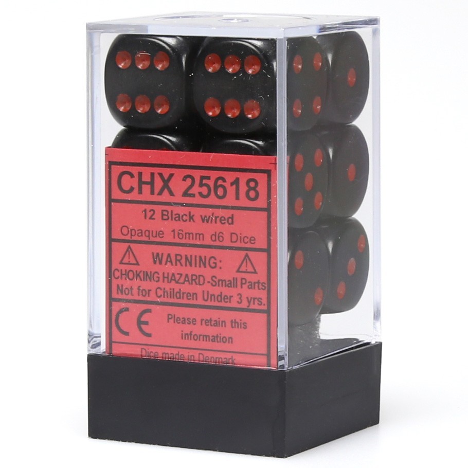 Chessex: D6 Opaque Cube Set (16mm) - Black/Red image