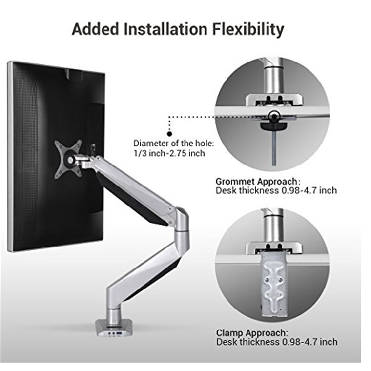 Loctek D7H 10"-34" Single Monitor Gas Spring Arm Desk Mount - Black image