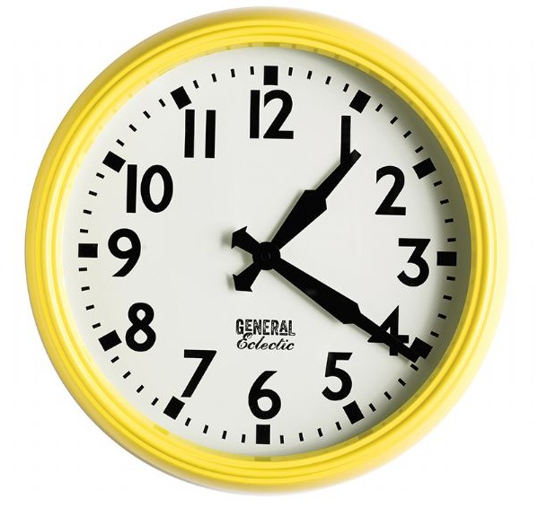 General Eclectic Retro School Clock (Yellow)