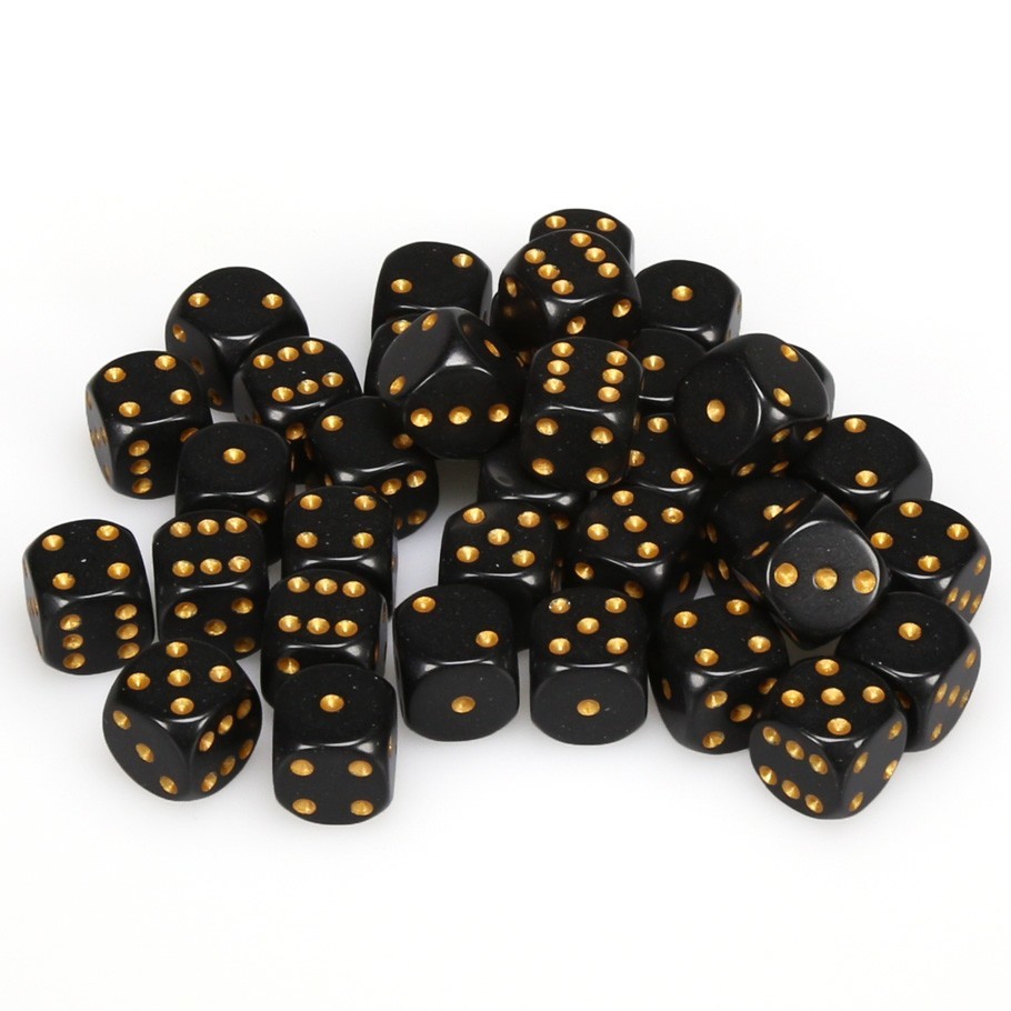 Chessex: D6 Opaque Cube Set (12mm) - Black/Gold image