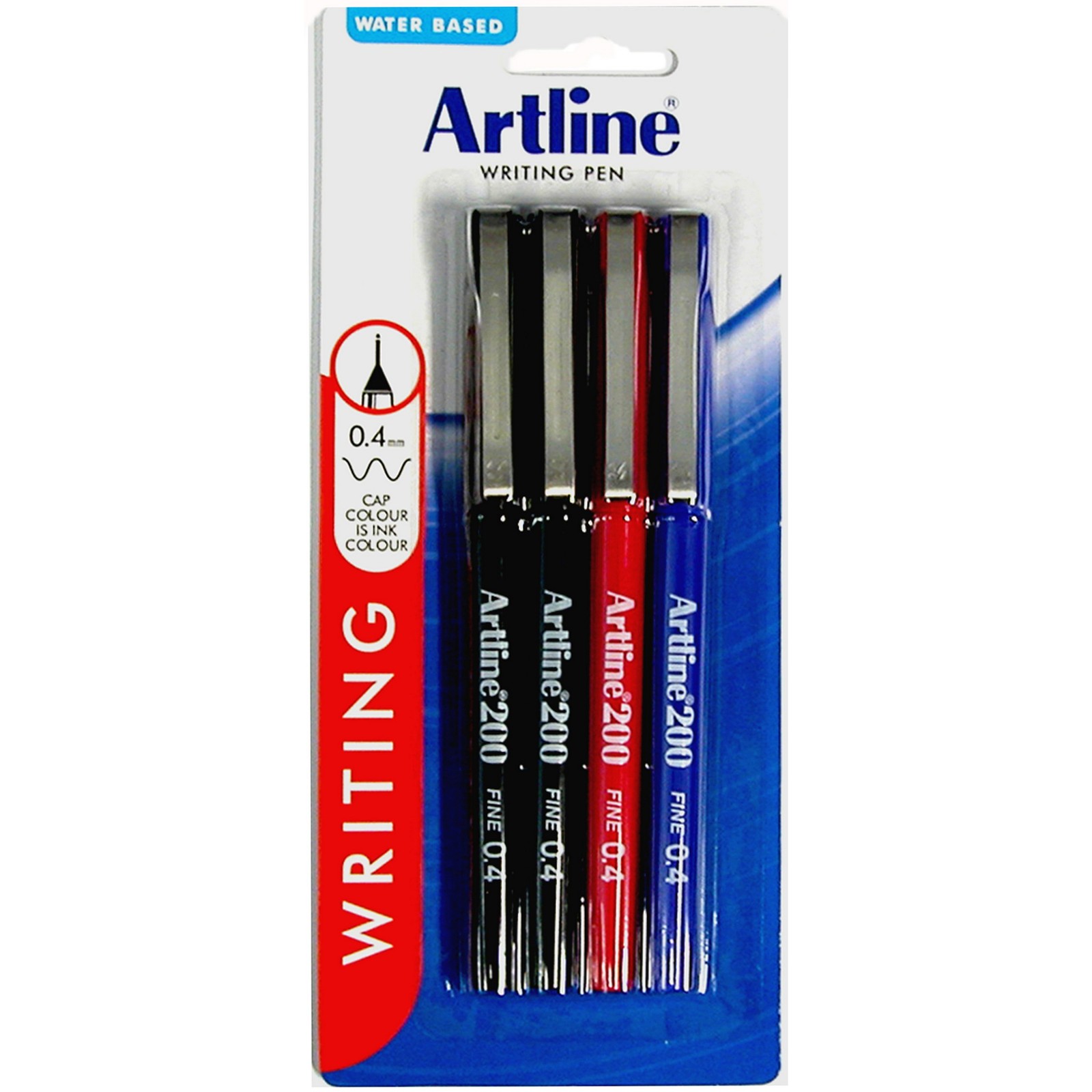 Artline 200 Fineliner Pen 0.4mm Assorted (4 Pack)