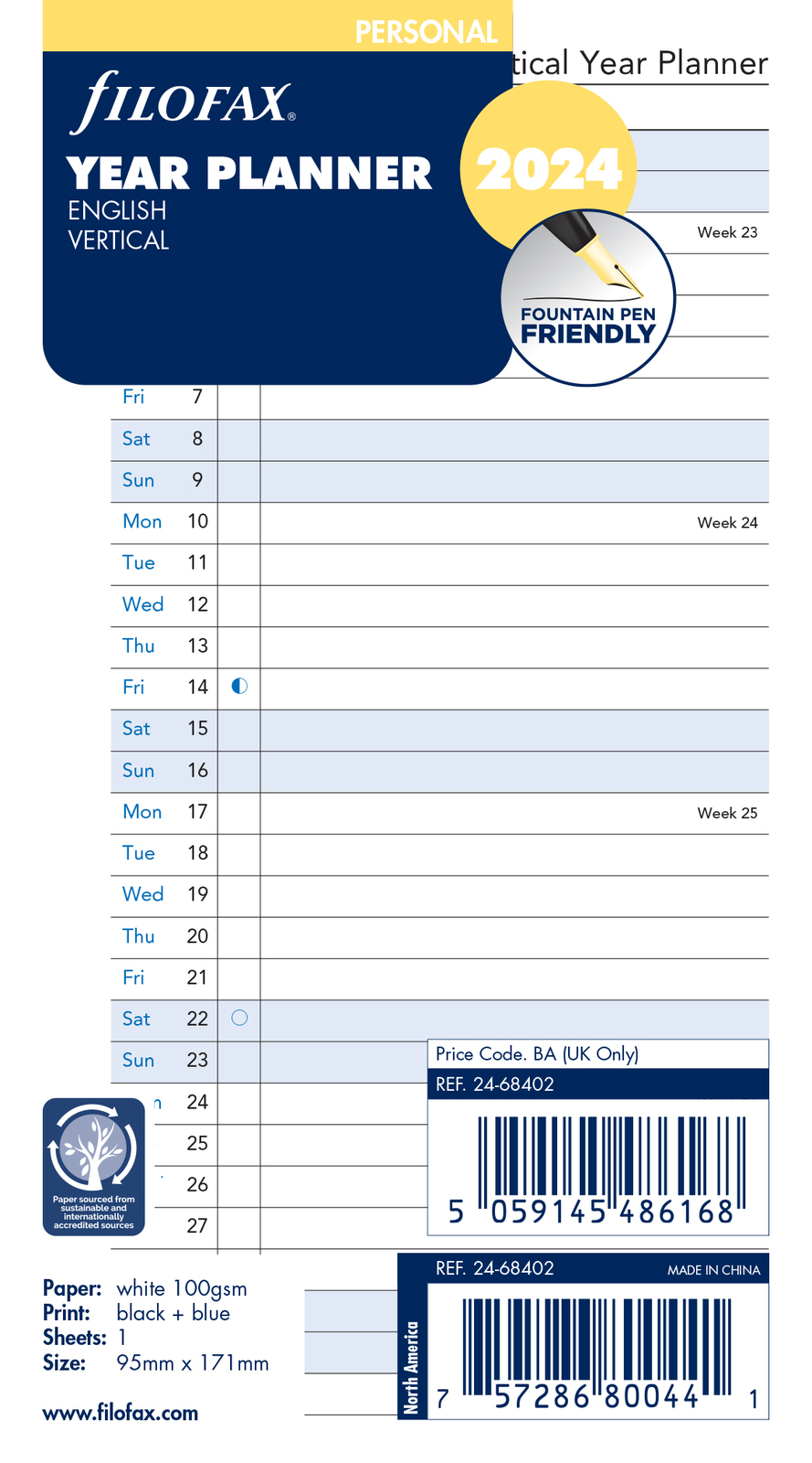 Buy Filofax: Personal 2024 Refill - Year Planner (Vertical) at