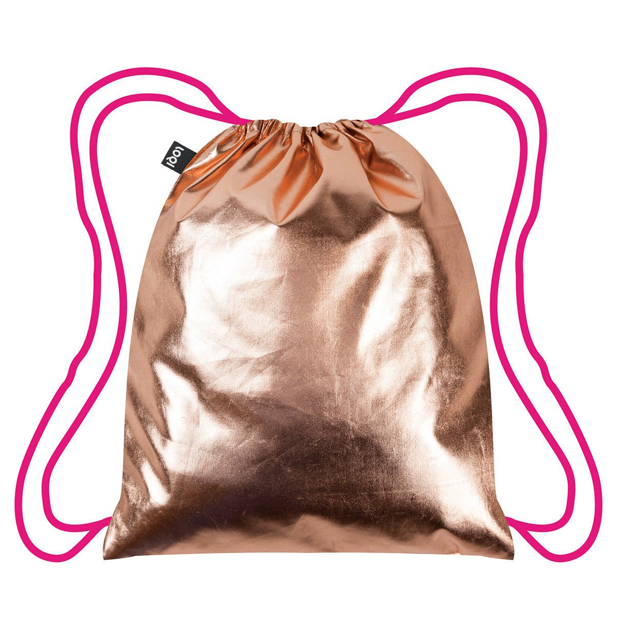 Loqi: Backpack Metallic Neon Collection - Rose Gold – Pink Drawstrings image