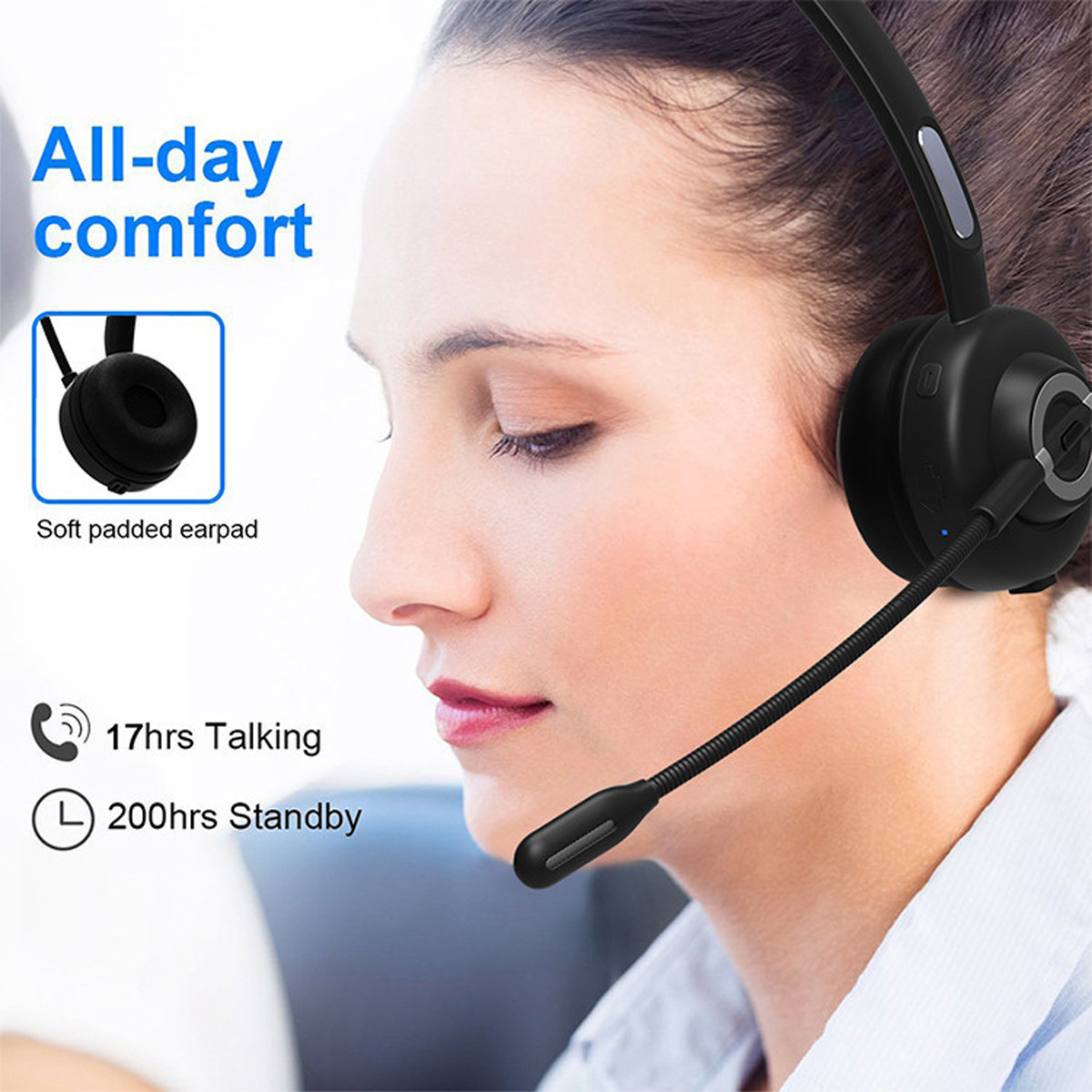Wireless Headphones with with Microphone and Charging Base Black at