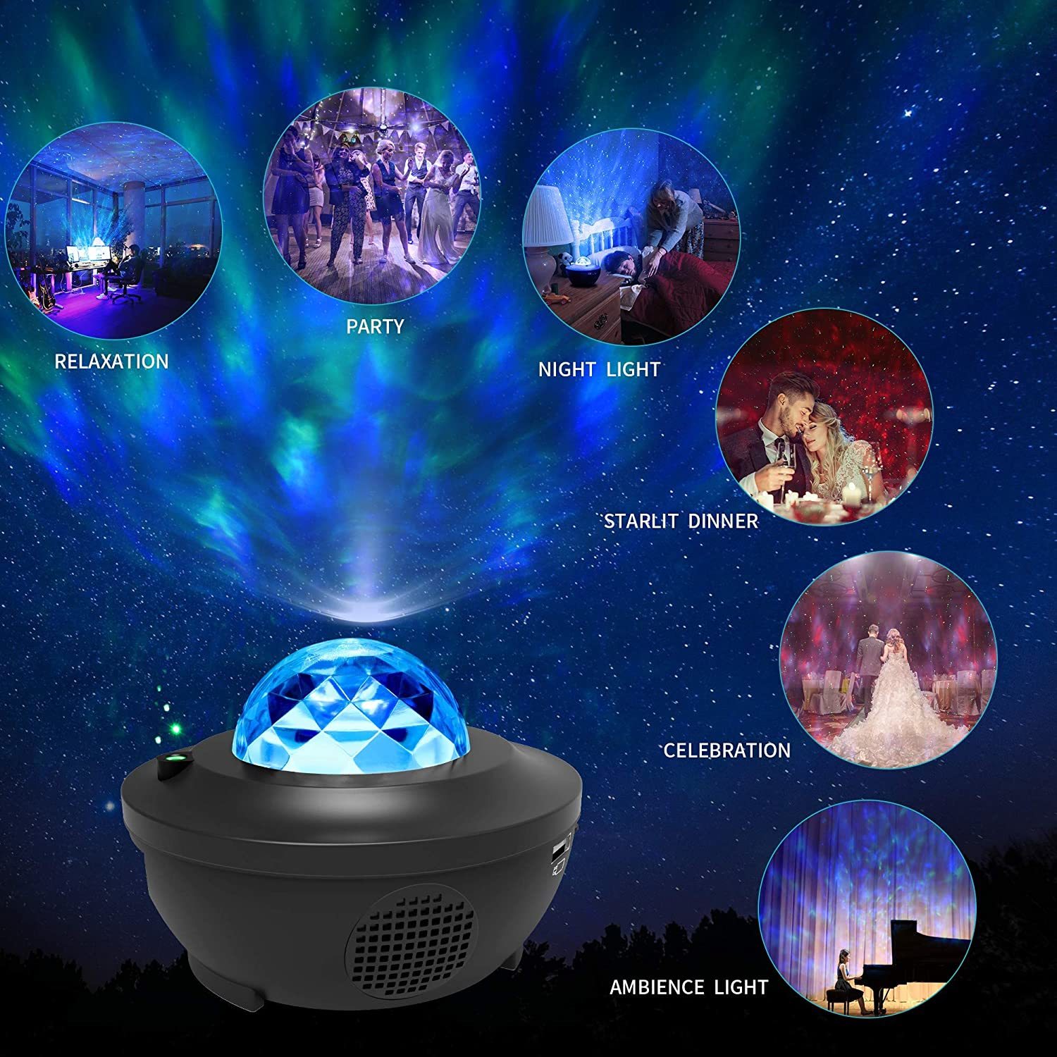 LED Projection Night Light Bluetooth Speaker with Remote Control at