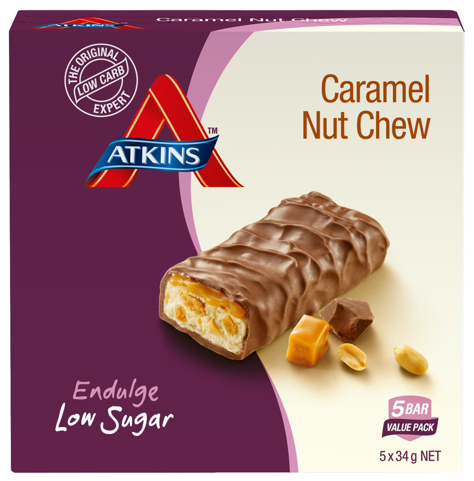 Buy Atkins Endulge Bars Caramel Nut Chew (5 x 34g) at Mighty Ape NZ