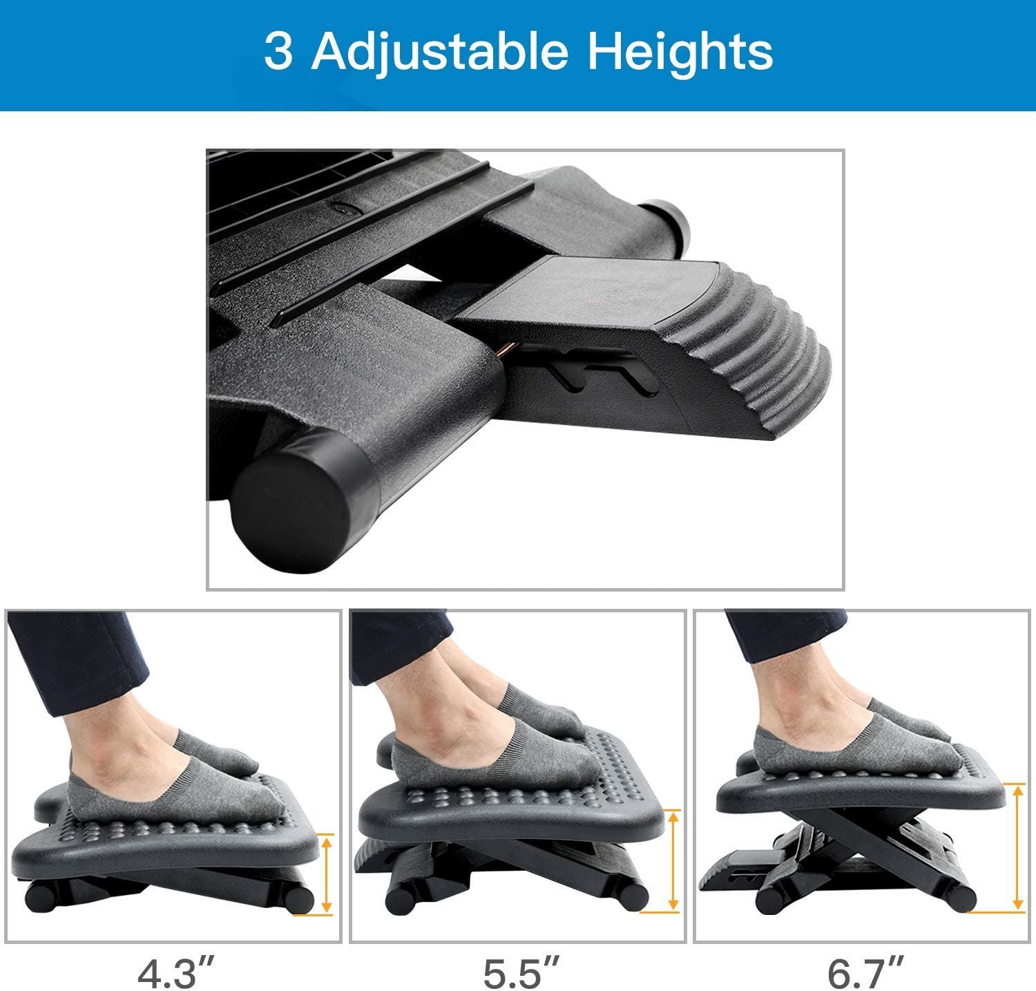 Adjustable Under Desk Footrest - Ergonomic Foot Rest with 3 Height Positions image