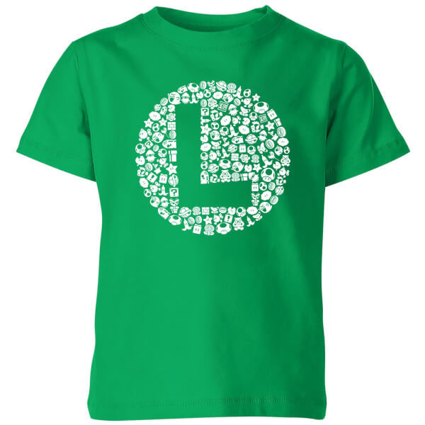 Nintendo Super Mario Luigi Items Logo Kids' T-Shirt - Kelly Green - 7-8 Years image