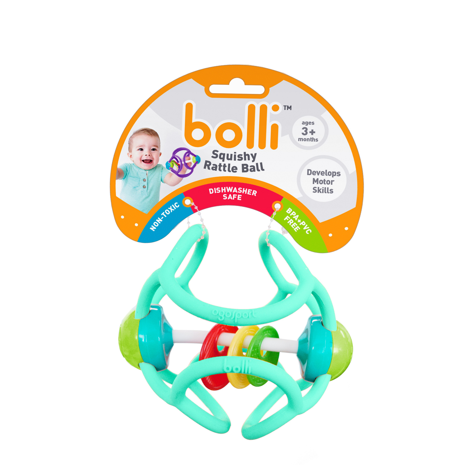 Bolli Ball - Flexible Discovery Rattle Ball (Assorted Colours)