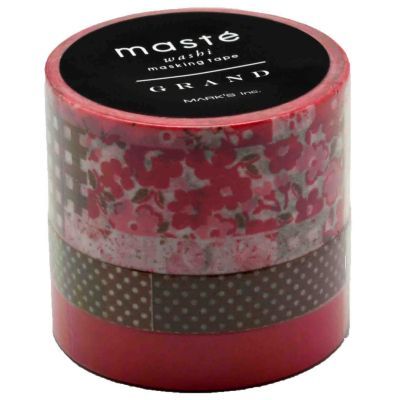 Maste Washi Tape - Red and Brown 10M Rolls (Set of 3) image