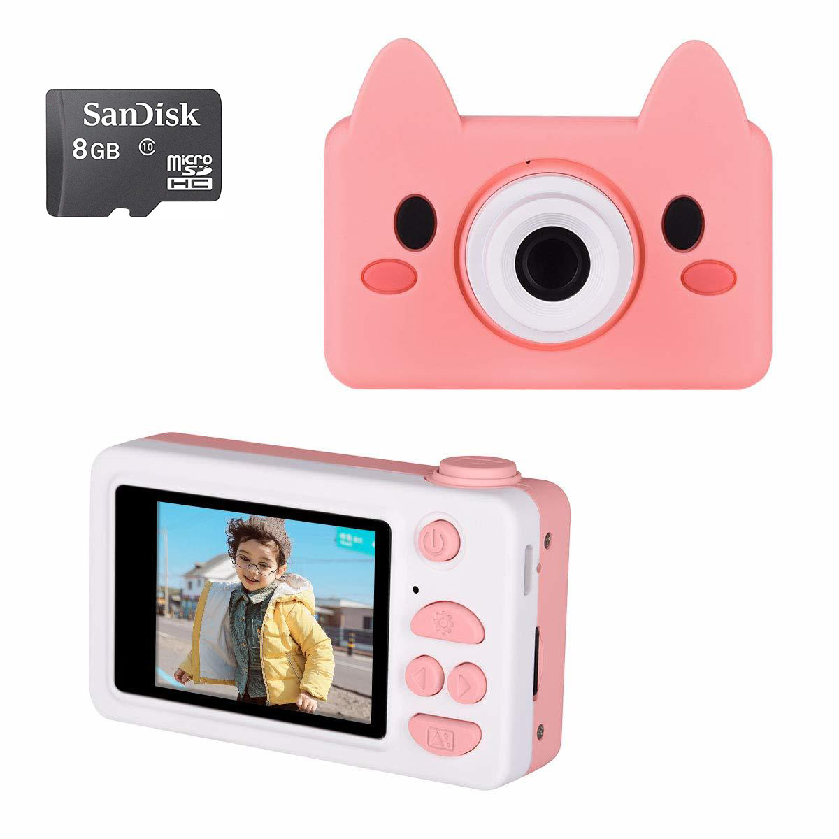 kids Digital Camera 1080P with 8GB SD Card - Pink Pig image