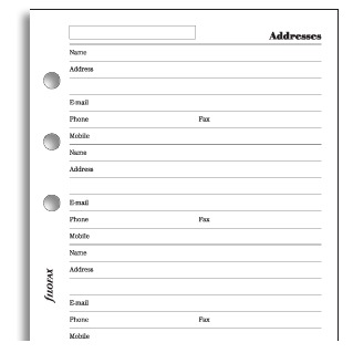 Filofax - Personal Name, Address, Email, Telephone, Fax, Mobile (20 Sheets)