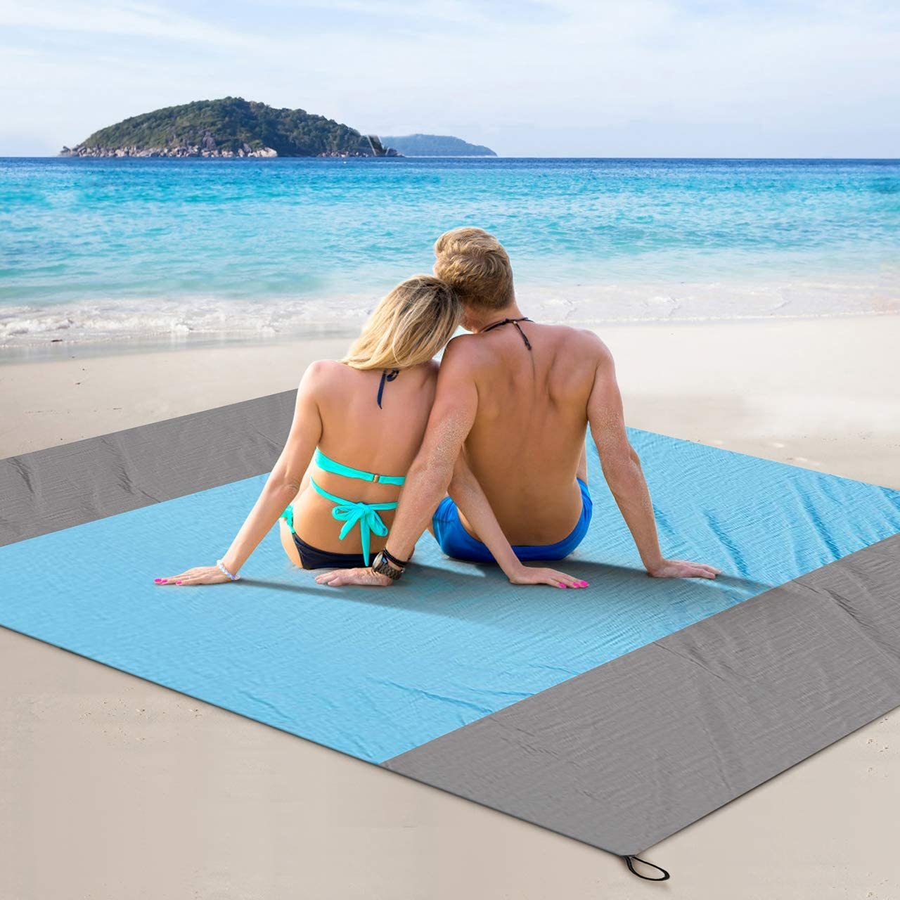 Ultralight Waterproof Picnic Beach Mat Blanket (275x305cm) Blue/Grey