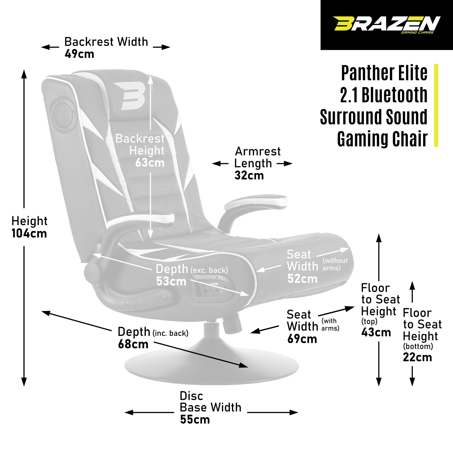 BraZen Panther Elite 2.1 Bluetooth Surround Sound Gaming Chair (Red) for image