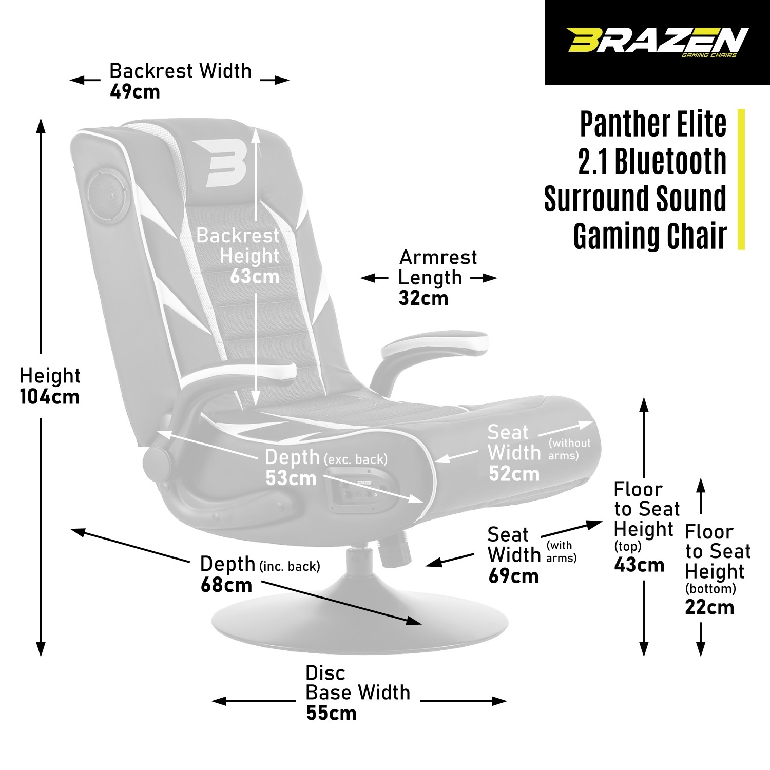 BraZen Panther Elite 2.1 Bluetooth Surround Sound Gaming Chair (Red) image