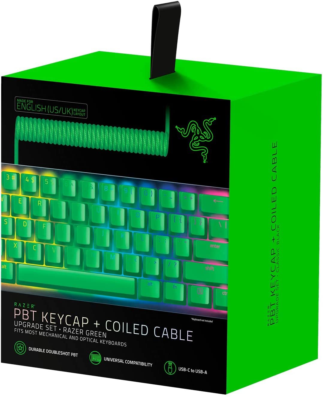 Razer PBT Keycap + Coiled Cable Upgrade Set - Razer Green on PC