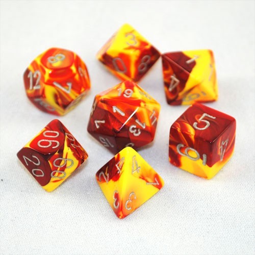 Chessex Gemini Polyhedral Dice Set - Red Yellow/Silver