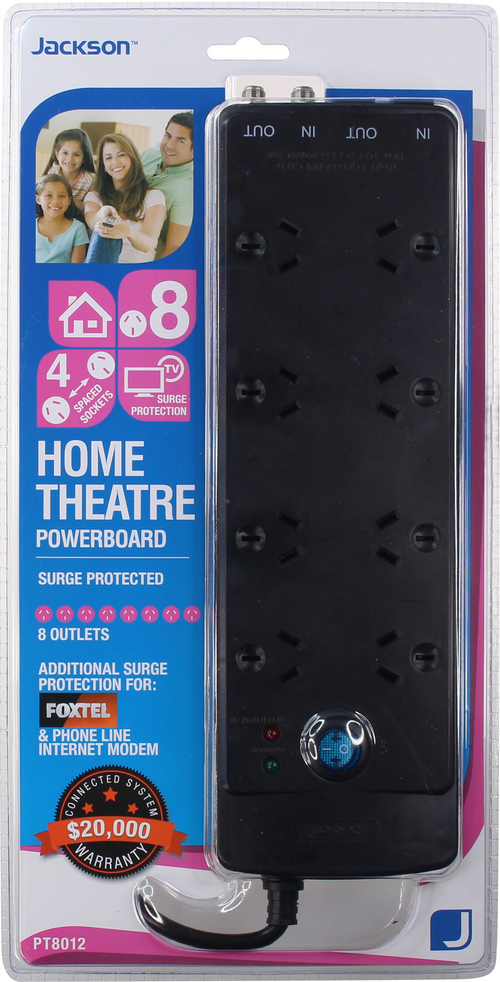 Jackson 8Way Power Board with Surge & Overload Protection with