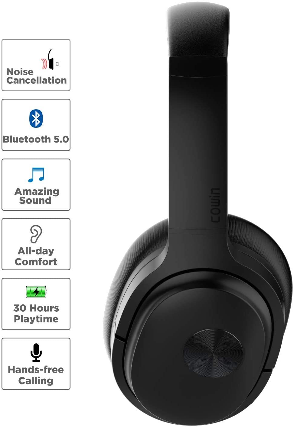 Cowin: SE7 Max Active Noise Cancelling - Wireless Bluetooth Headphones (Black) image