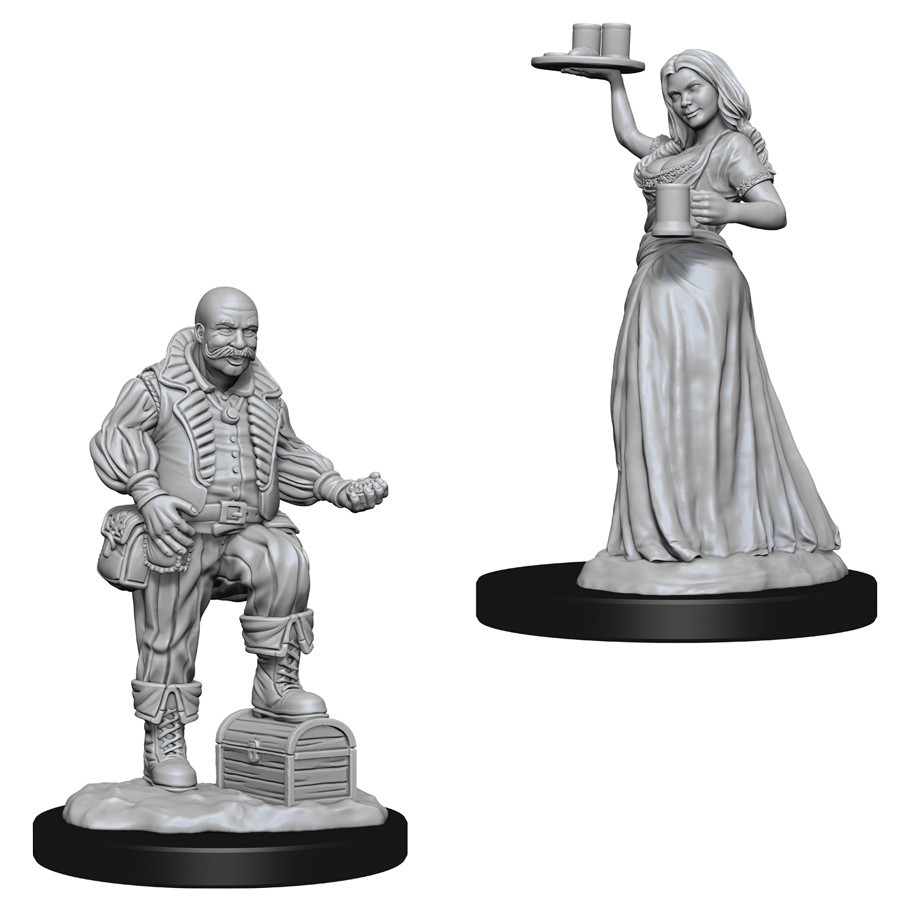 Pathfinder Deep Cuts: Unpainted Miniatures - Merchants (Serving Girl/Merchant) image