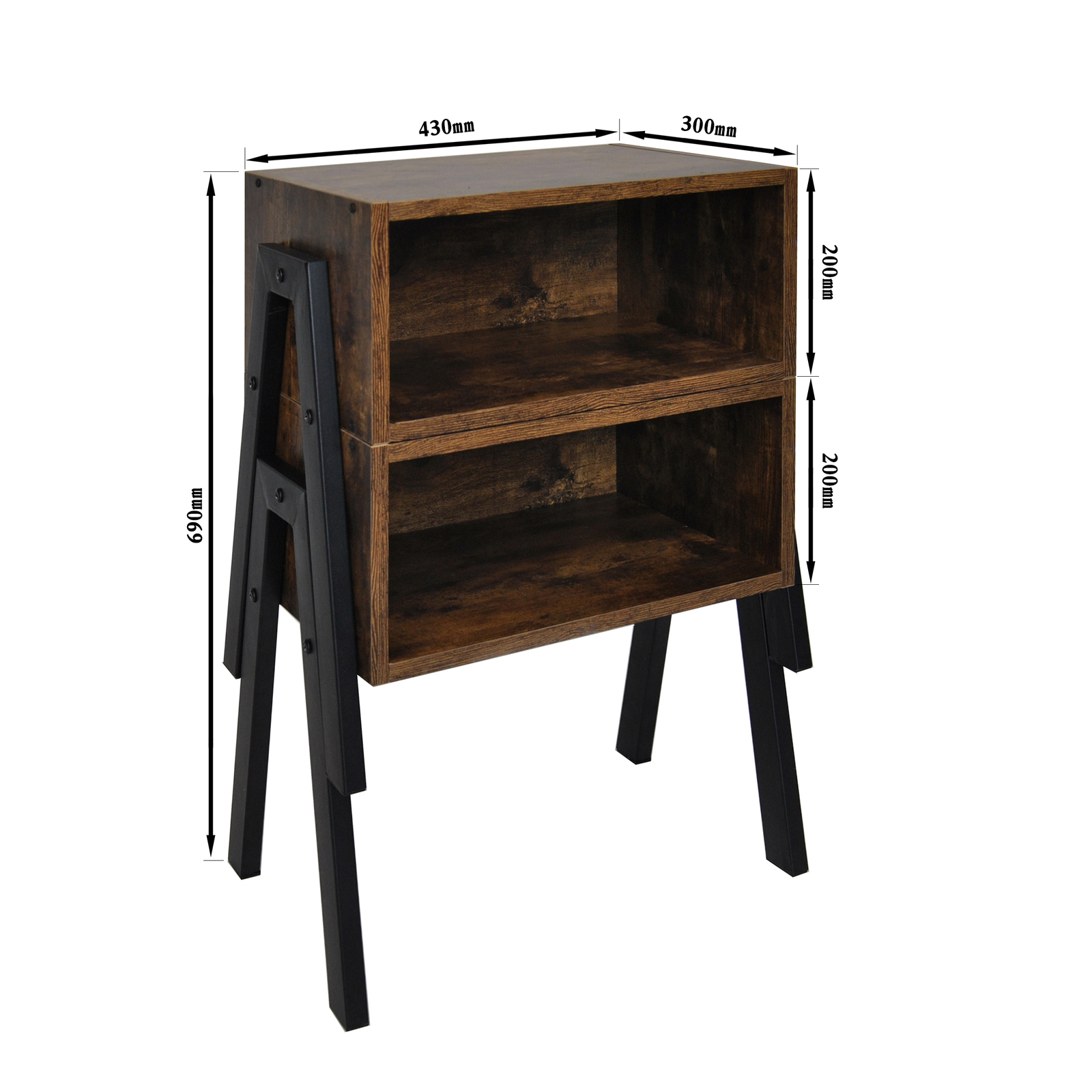 Industrial Rustic Stackable Bedside Table with Metal Legs- Set of 2 image